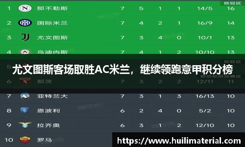 尤文图斯客场取胜AC米兰，继续领跑意甲积分榜